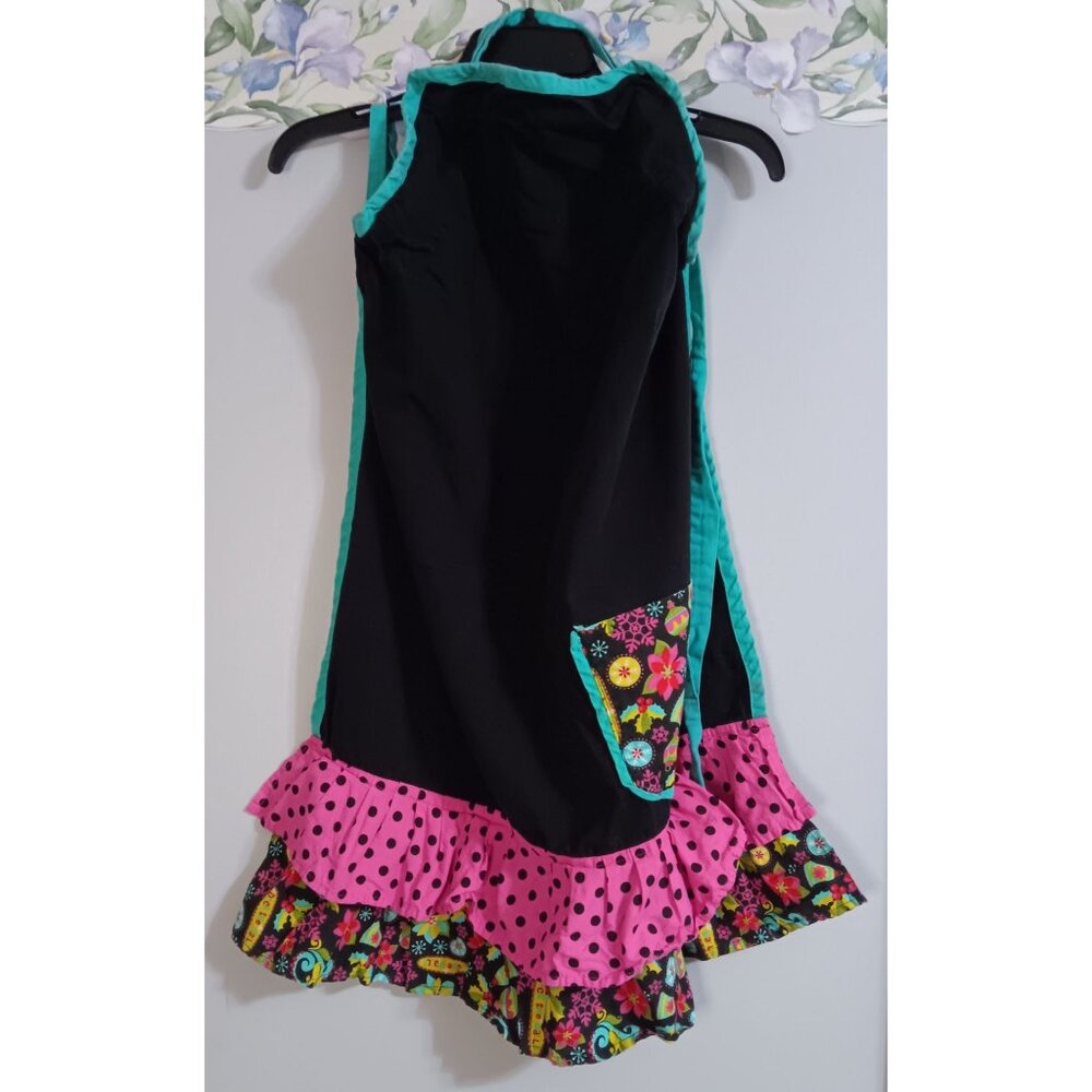 Cooking Baking Retro Ruffle One Size Glam Kitchen Black Polka Dot Floral Apron